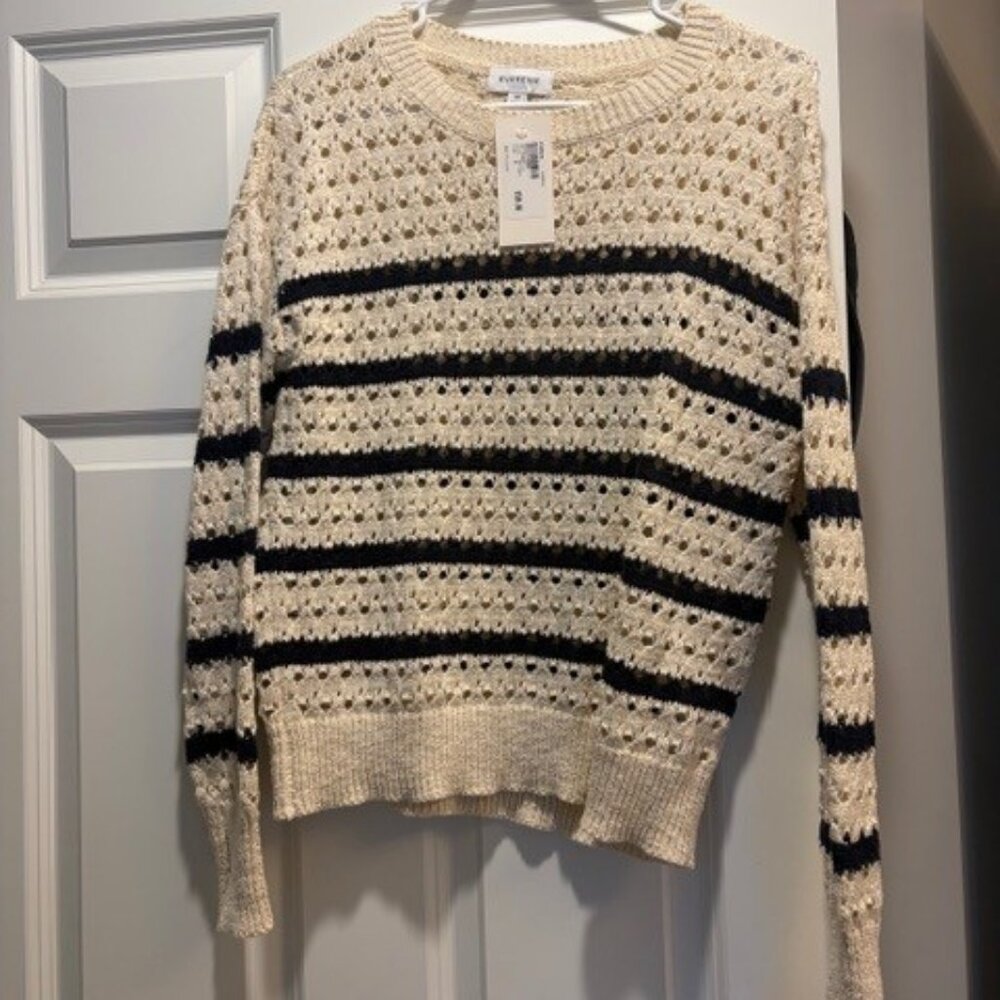 XS Evereve Cream and Black Striped Sweater - NWT